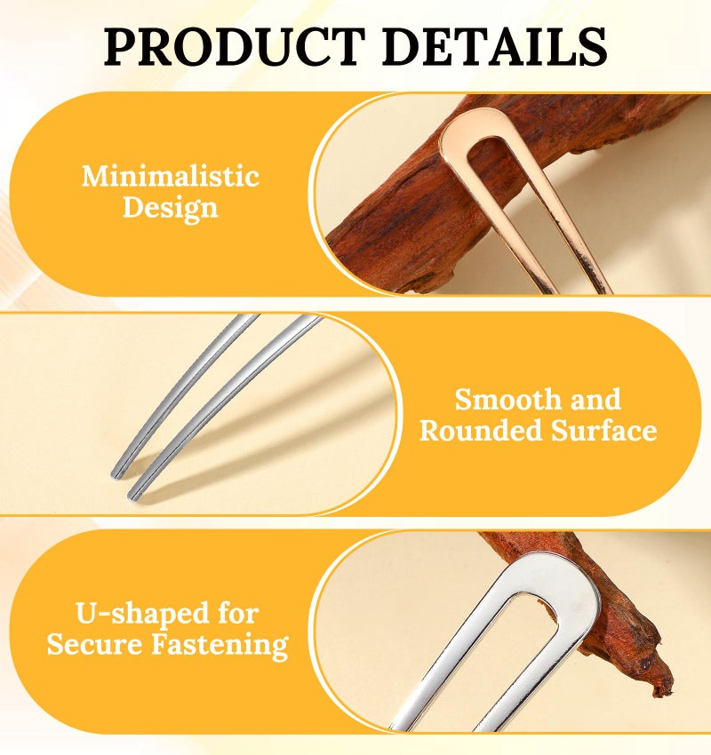 Thrymme 3Pcs French Hair Pins for Women, Hair Pins for Women Metal U-Shaped, 2 Prong Long Chignon Sticks, Secure Hold Hairs Accessories for Updos & Buns - Image 3